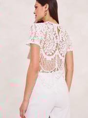 Lipsy White Lace Short Sleeve Sweetheart Top - Image 3 of 4