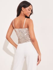 Lipsy Gold Sequin Ruched Corset Cami Top - Image 2 of 4