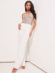 Lipsy Gold Sequin Ruched Corset Cami Top - Image 3 of 4