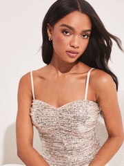 Lipsy Gold Sequin Ruched Corset Cami Top - Image 4 of 4