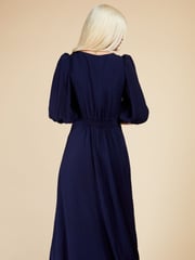 Little Mistress Navy Blue Check Tie Detail Midi Dress - Image 2 of 4