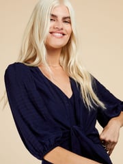 Little Mistress Navy Blue Check Tie Detail Midi Dress - Image 3 of 4