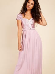 Little Mistress Pink Blush Spot Pleated Midi Dress - Image 2 of 4