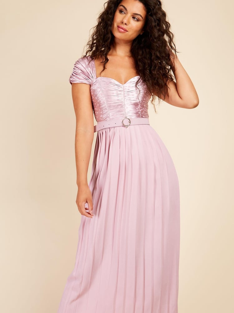 Little Mistress Pink Blush Spot Pleated Midi Dress - Image 2 of 4