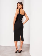 Lipsy Black Sleeveless Corset Mesh Square Neck Midi Dress - Image 2 of 4