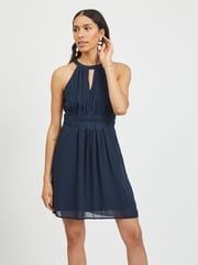 VILA Navy/Blue Halter Neck Tulle Fit And Flare Dress - Image 1 of 5