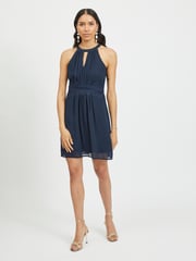 VILA Navy/Blue Halter Neck Tulle Fit And Flare Dress - Image 2 of 5