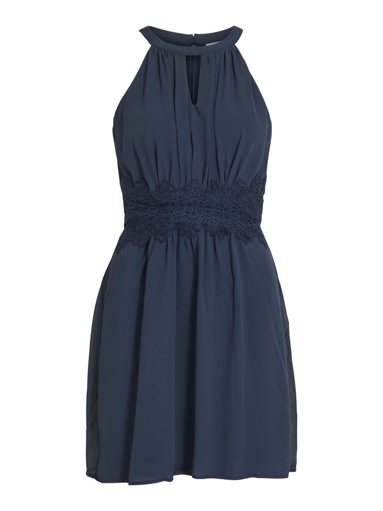 VILA Navy/Blue Halter Neck Tulle Fit And Flare Dress - Image 5 of 5