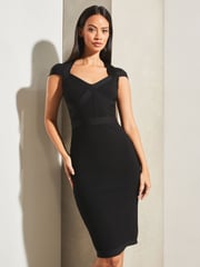Lipsy Black Petite Sweetheart Neckline Contour Bandage Midi Dress - Image 1 of 5