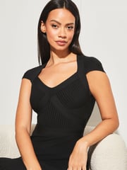 Lipsy Black Petite Sweetheart Neckline Contour Bandage Midi Dress - Image 4 of 5