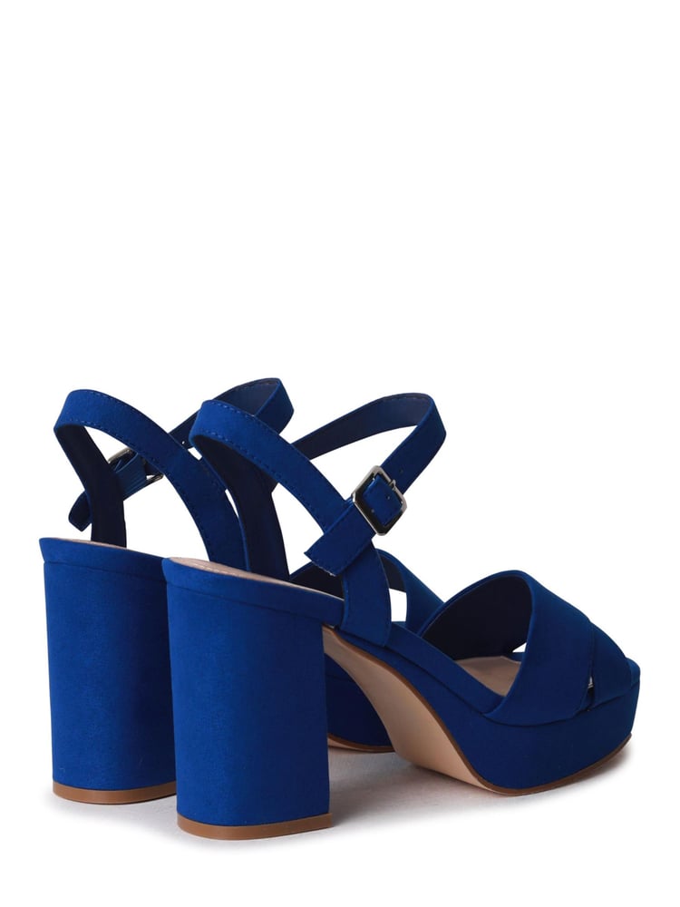 Linzi Cobalt Blue Verony Cross Front Strap Platform Heeled Sandal - Image 4 of 4