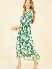 Yumi Green Multi Blossom Wrap Midi Dress With 3/4 Sleeves - Image 1 of 4