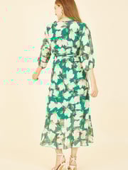 Yumi Green Multi Blossom Wrap Midi Dress With 3/4 Sleeves - Image 3 of 4