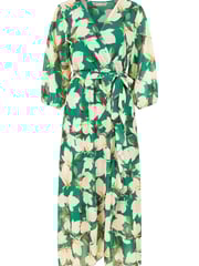 Yumi Green Multi Blossom Wrap Midi Dress With 3/4 Sleeves - Image 4 of 4