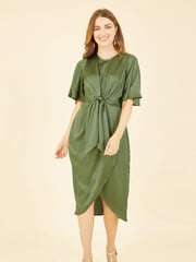 Yumi Green Satin Tie Detail Midi Dress - Image 3 of 4