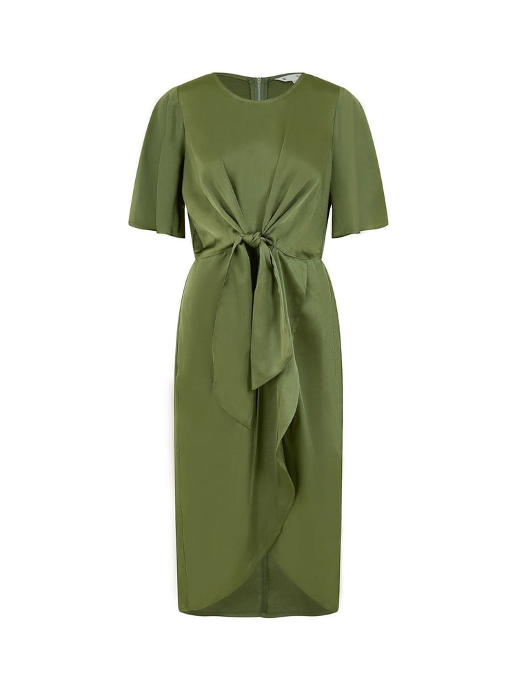 Yumi Green Satin Tie Detail Midi Dress - Image 4 of 4