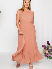 Yours Curve Pink London Occasion Pleated Maxi Dress - Image 1 of 4