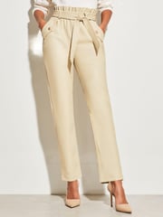 Lipsy Cream Faux Leather Military Button Paperbag Trousers - Image 1 of 4