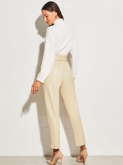 Lipsy Cream Faux Leather Military Button Paperbag Trousers - Image 2 of 4