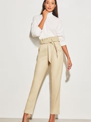 Lipsy Cream Faux Leather Military Button Paperbag Trousers - Image 3 of 4