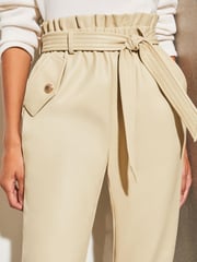 Lipsy Cream Faux Leather Military Button Paperbag Trousers - Image 4 of 4