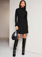 Lipsy Black Roll Neck Belted Shift Cosy Jumper Dress - Image 3 of 4
