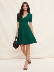 Friends Like These Green Short Sleeve Scoop Neck Knitted Fit and Flare Dress - Image 3 of 4