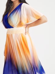 Scarlett & Jo Purple & Orange Multi Cleo Geometric Print Knife Pleated Skirt Midi Dress - Image 2 of 4