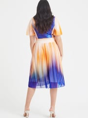 Scarlett & Jo Purple & Orange Multi Cleo Geometric Print Knife Pleated Skirt Midi Dress - Image 4 of 4