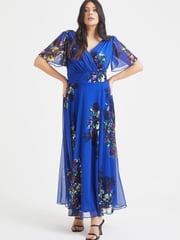 Scarlett & Jo Blue Multi Isabelle Angel Sleeve Maxi Dress - Image 1 of 4