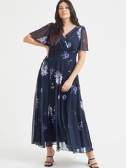 Scarlett & Jo Navy Blue Dandelion Isabelle Angel Sleeve Maxi Dress - Image 1 of 4