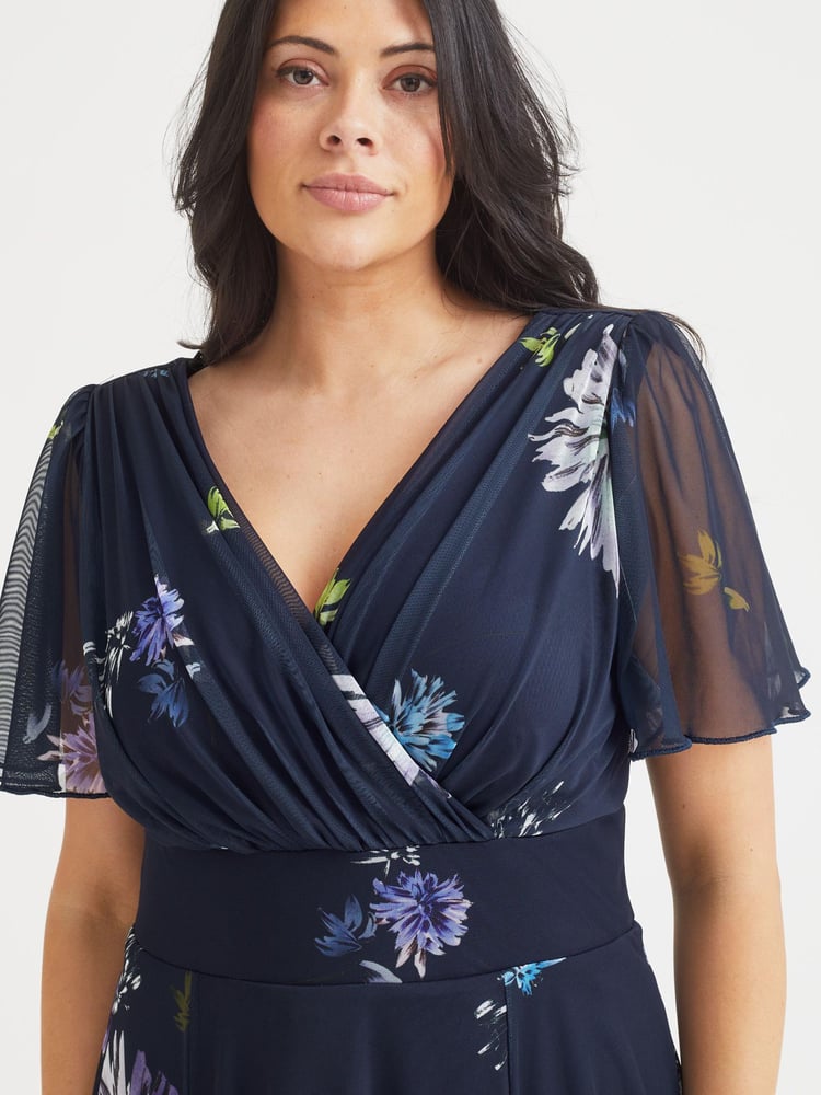 Scarlett & Jo Navy Blue Dandelion Isabelle Angel Sleeve Maxi Dress - Image 2 of 4