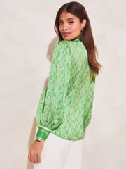 Lipsy Black Monochrome Grandad Collar Long Sleeve Wrap Blouse - Image 2 of 4