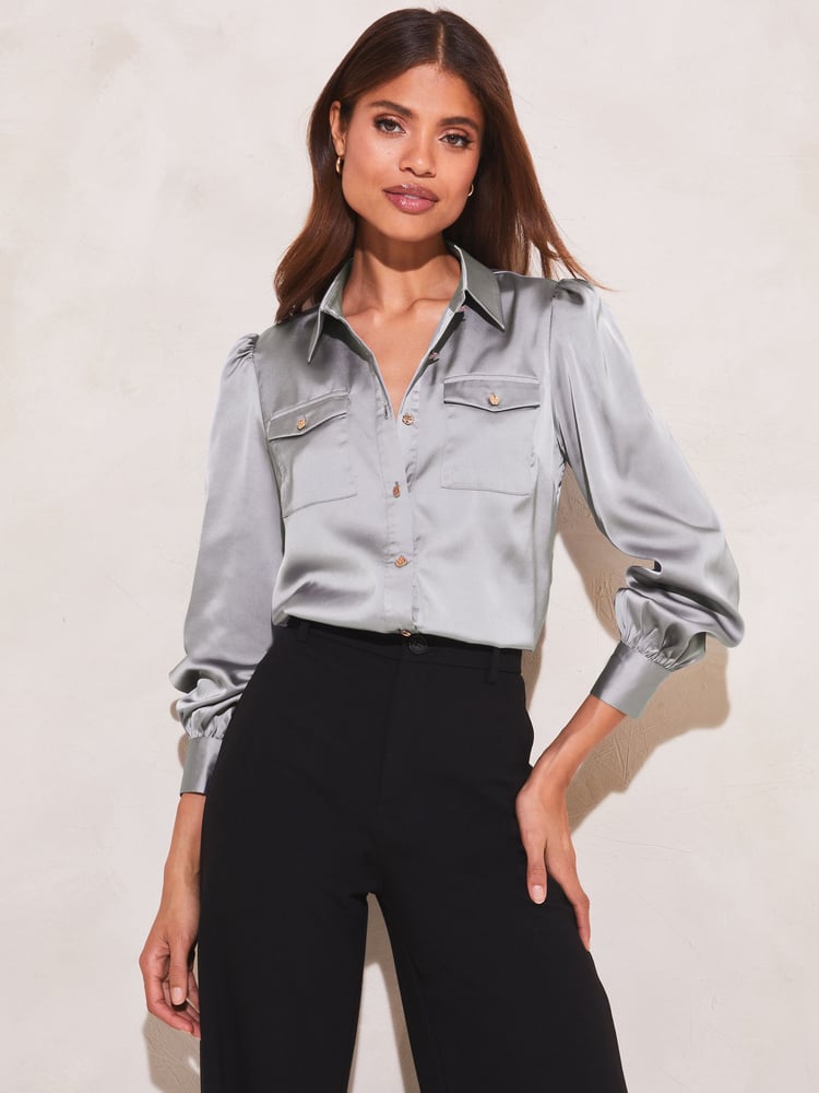 Lipsy Blue Front Pocket Button Through Shirt - Image 1 of 4 Lipsy Blue Front Pocket Button Through Shirt - Image 1 of 4
