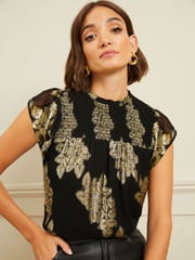 Love & Roses Black Flutter Sleeve Shell Top - Image 1 of 4