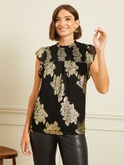Love & Roses Black Flutter Sleeve Shell Top - Image 2 of 4