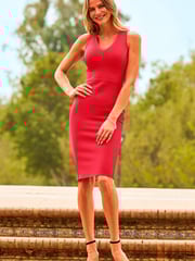 Sosandar Orange V-Neck Bandage Dress - Image 2 of 4