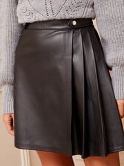 Love & Roses Black Faux Leather Button Through Mini Skirt - Image 1 of 4