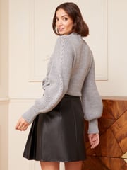 Love & Roses Black Faux Leather Button Through Mini Skirt - Image 2 of 4
