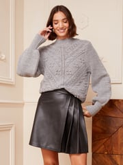 Love & Roses Black Faux Leather Button Through Mini Skirt - Image 3 of 4