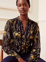 Love & Roses Black Ruffle Neck Lace Trim Long Sleeve Button Through Blouse - Image 1 of 4