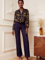 Love & Roses Black Ruffle Neck Lace Trim Long Sleeve Button Through Blouse - Image 4 of 4