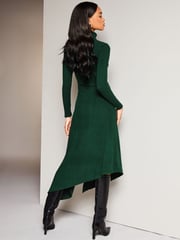 Lipsy Green High Neck Ruched Detail Midi Jumper Dress - Image 2 of 4