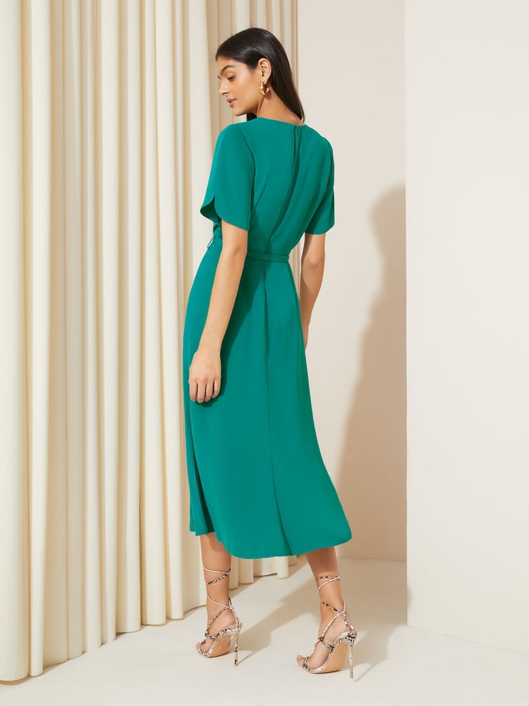 Friends Like These Blue Tulip Sleeve Belted Flute Hem Midi Dress - Image 4 of 4 Friends Like These Blue Tulip Sleeve Belted Flute Hem Midi Dress - Image 4 of 4