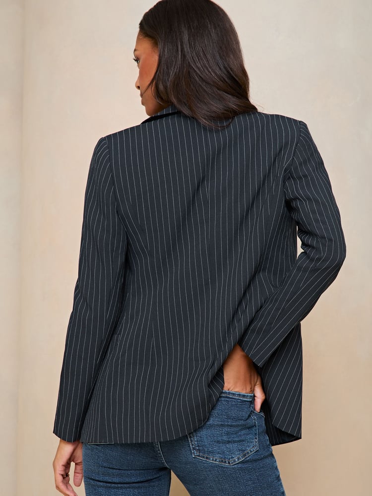 Lipsy Navy Blue Pinstripe Tailored Single Breasted Blazer - Image 2 of 4 Lipsy Navy Blue Pinstripe Tailored Single Breasted Blazer - Image 2 of 4