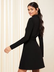 Friends Like These Black Belted Long Sleeve Mini Button Through Shirt Dress - Image 4 of 4