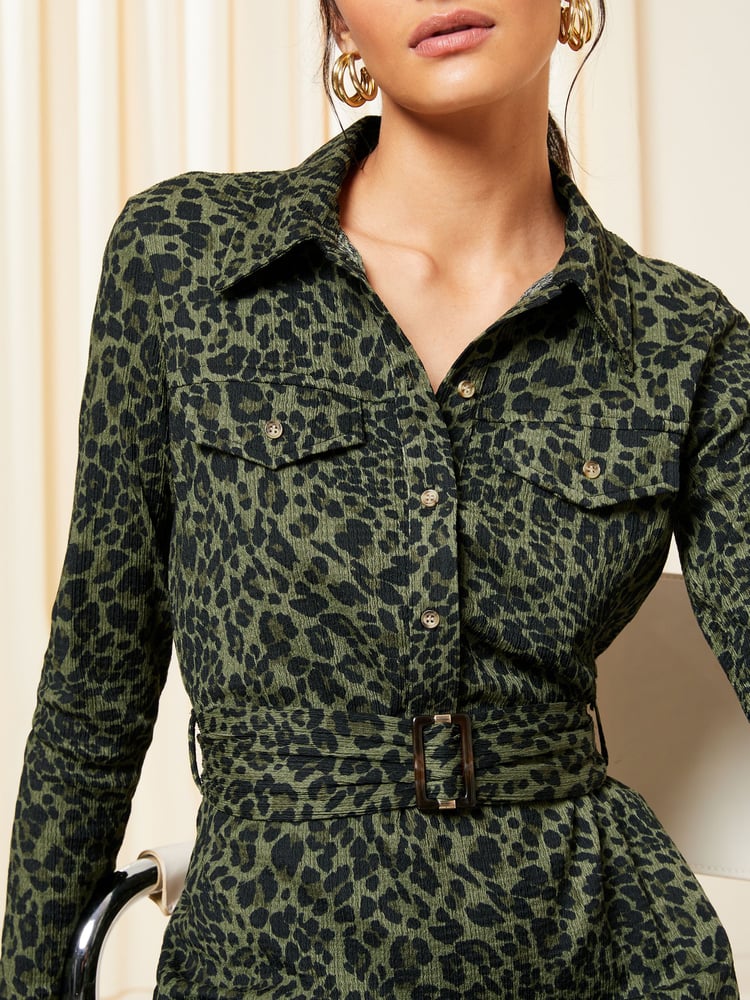 Friends Like These Khaki Belted Long Sleeve Mini Button Through Shirt Dress - Image 2 of 4 Friends Like These Khaki Belted Long Sleeve Mini Button Through Shirt Dress - Image 2 of 4