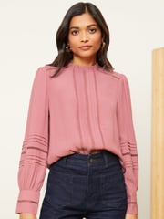 Love & Roses Rose Pink Long Sleeve Blouse With Central Pintuck Details - Image 1 of 4