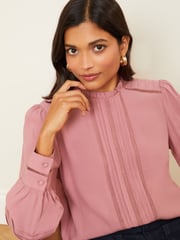 Love & Roses Rose Pink Long Sleeve Blouse With Central Pintuck Details - Image 2 of 4