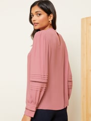 Love & Roses Rose Pink Long Sleeve Blouse With Central Pintuck Details - Image 3 of 4
